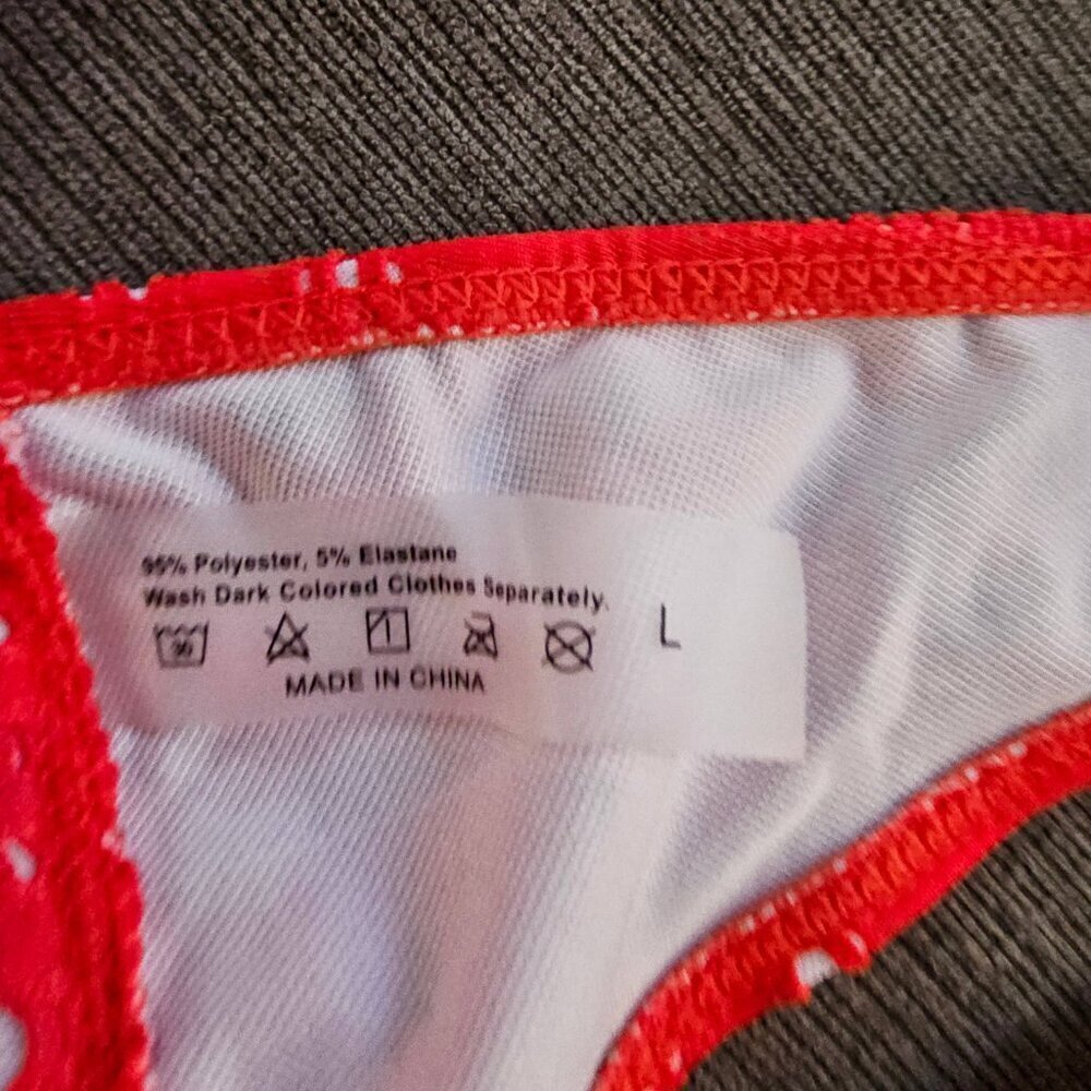 Red Sexy 4 Piece Triangle Bikini Top Thong Bottom Cover Up And Wrap Size Large - Picture 14 of 15